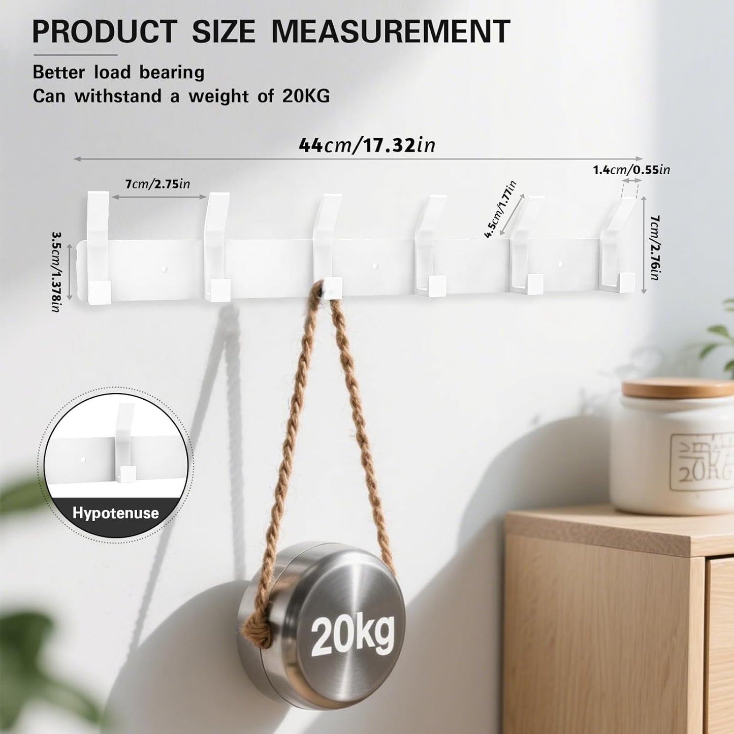 2 Pack Coat Rack Wall Mount,17.3 in Wall Hooks for Hanging, Coat Hanger Wall Mount Towel Rack Hat Rack for Wall with 12 Hooks for Entryway, Bedroom, Bathroom (White)