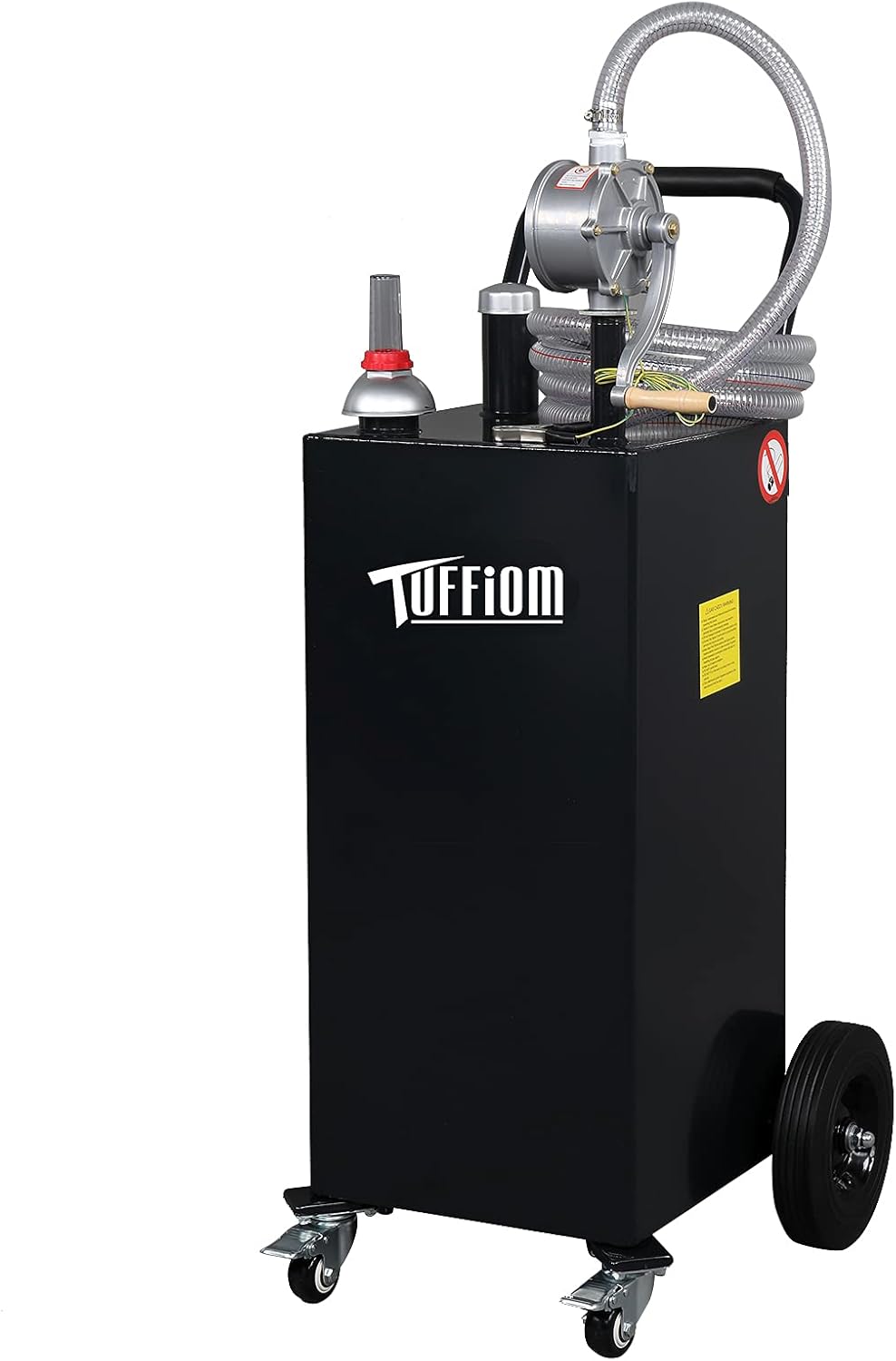 TUFFIOM 35 Gallon Fuel Gas Caddy w/Wheels & Manual Siphon Pump, Portable Diesel Fuel Transfer Storage Tank w/11.9ft Hose, Gasoline Can Container for ATV Car Mowers Tractor Boat Motorcycle