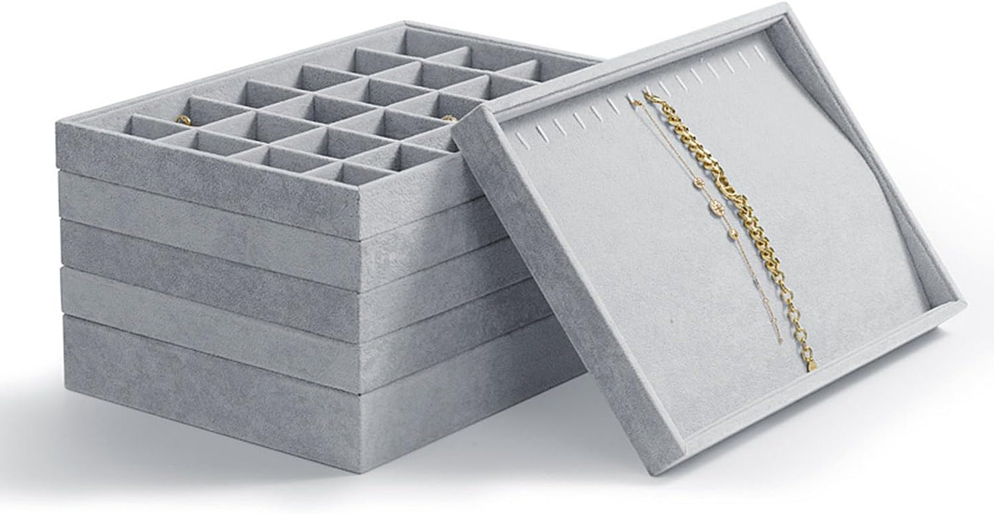 Oirlv Velvet Jewelry Tray 24 Grid liner Pendant Earrings Organizer Storage Trays Showcase Display Jewelry Holder