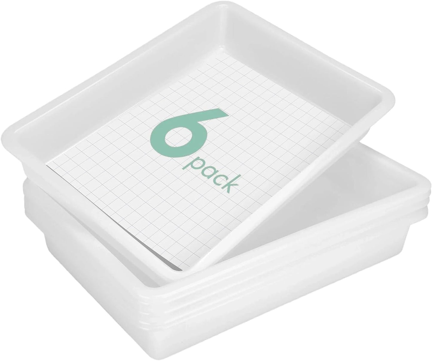 Turn in Trays Classroom, 6 Pack White Paper Trays for Classroom with Colorful Labels, Thick Plastic Storage Bins,Paper Bins for School, Office Organization, Letter Size Flat Storage Tray