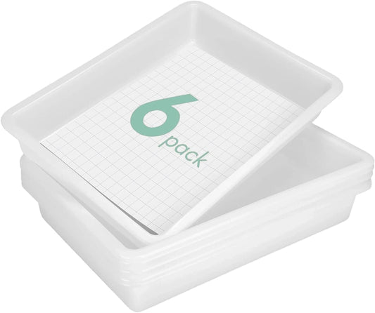 Turn in Trays Classroom, 6 Pack White Paper Trays for Classroom with Colorful Labels, Thick Plastic Storage Bins,Paper Bins for School, Office Organization, Letter Size Flat Storage Tray