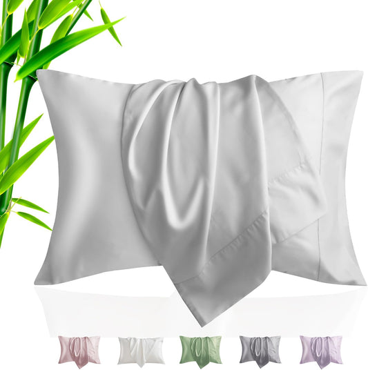 TELUS Pillow Cases King Size 2 Pack, Bamboo Rayon & Lyocell Pillowcase with Envelope Closure, Cooling Breathable Pillow Cover for Hot Sleeper & Night Sweats, 20x40 inch, Light Grey