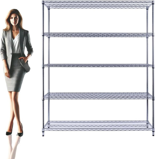 NSF Commercial 5-Tier Wire Shelving with Wheels, 60"x18"x72" Heavy Duty Metal Shelves 4000 lbs Max Capacity, Chrome Storage Rack for Garage Kitchen Pantry Warehouse