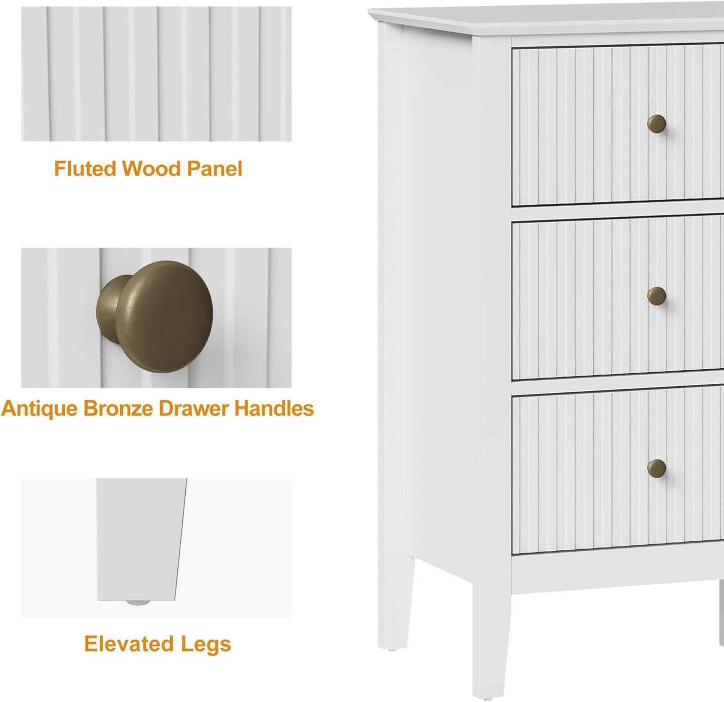 RoyalCraft White Dresser for Bedroom with 9 Drawers, Fluted Painted Wood Chest of Drawers, Modern TV Stand Storage Cabinet for Living Room, Hallway