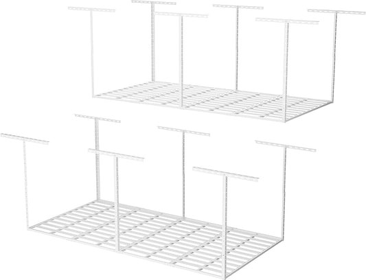 SunsGrove 4x8 Garage Storage Overhead Rack Organization, Adjustable Ceiling Mounted Storage Racks, 800LBS Weight Capacity, 22"-40" Ceiling Dropdown, 2 Pcs, White