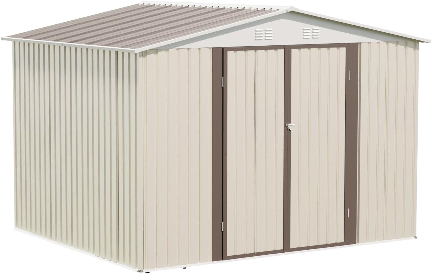 Outdoor Sheds 10FT x 8FT Outdoor Storage Metal Anti-Corrosion Utility Tool House with Lockable Door & Shutter Vents Outdoor Waterproof Garden Tool Storage Sheds with Metal Foundation