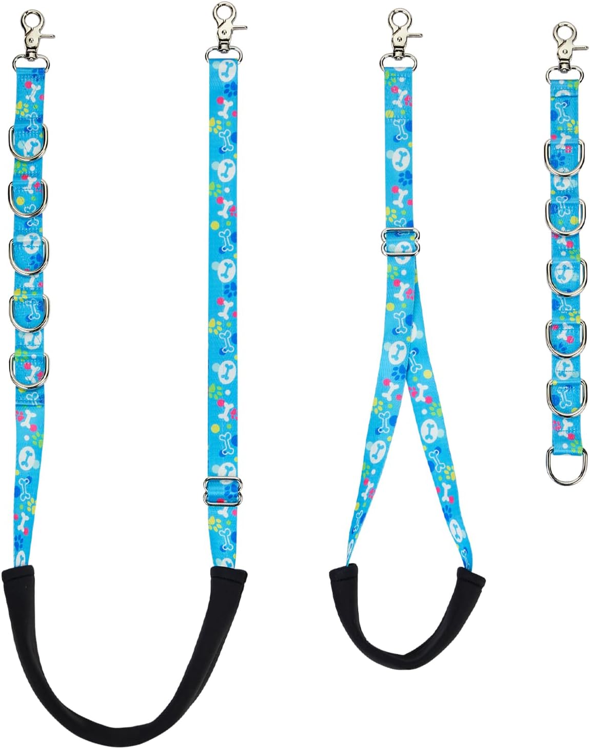 Dog Grooming Belly Straps - Grooming Loops Belly Support Band Dogs Grooming Table Arm Accessories with Cute Paw and Bone Pattern Restraint Noose Loop for Small to Large Dogs (Sky Blue)
