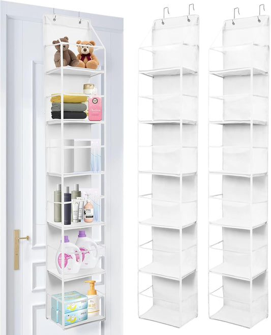 2 Packs Over The Door Organizer - 6-Shelf Hanging Storage Organizer with Clear Plastic Pockets - Large Capacity Pantry Storage Shelf for Bathroom, Bedroom, Nursery (White)