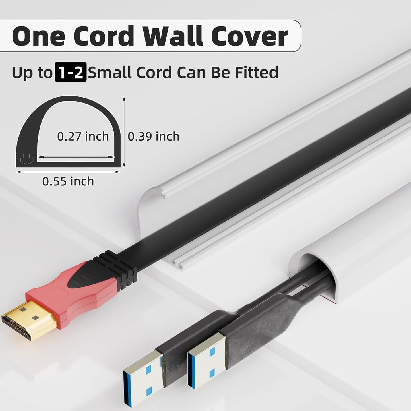 118" Side Buckle Cable Hider for 1 Cords,Extension Cord Covers for Wires On Wall,Adhesive Cord Hider for Wall Mount Tv, Wire Channel for Cable Concealer,Cable Raceway Home & Office,White