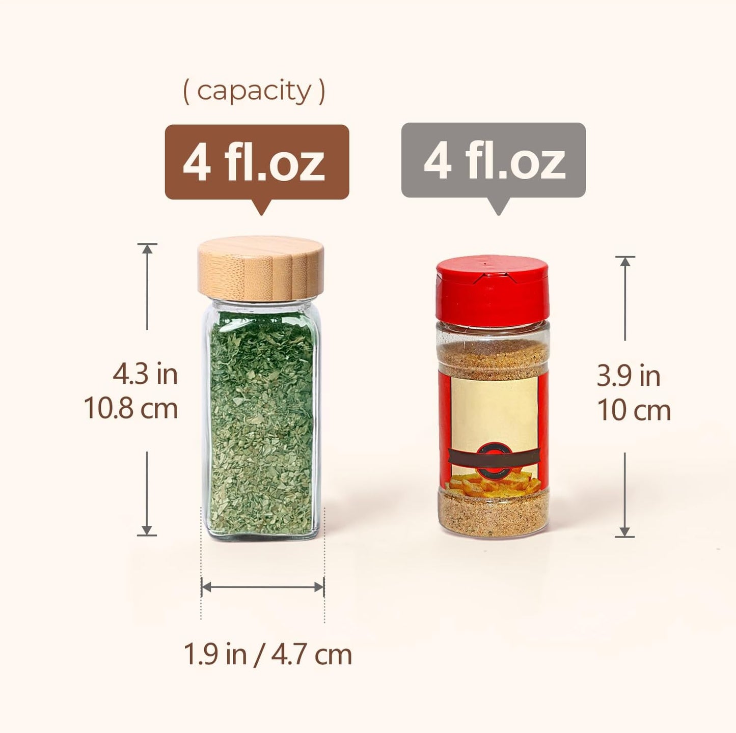 ComSaf 4 oz 6Pcs Glass Spice Jars with Label, Empty Spice Containers with Bamboo Lids, Square Seasoning Containers Trial and Supplement Set, Small Seasoning Bottles for Salt, Herbs, Sugar, Pepper