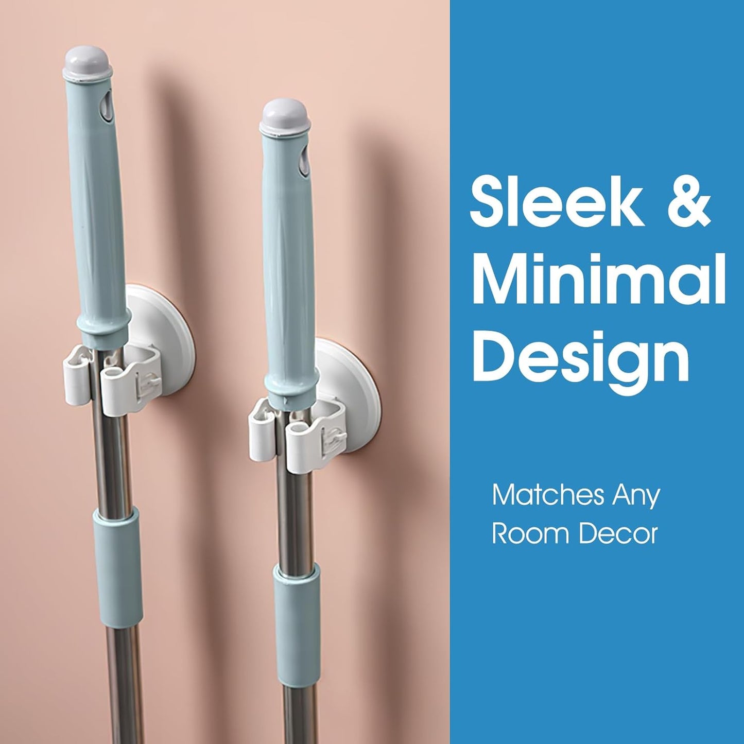 Broom and Mop Holder Wall Mount - 3 Pack Self Adhesive Mop and Broom Organizer - No Drill Heavy Duty Gripper Hooks for Kitchen Bathroom Garage Storage - Space Saving, Waterproof, White