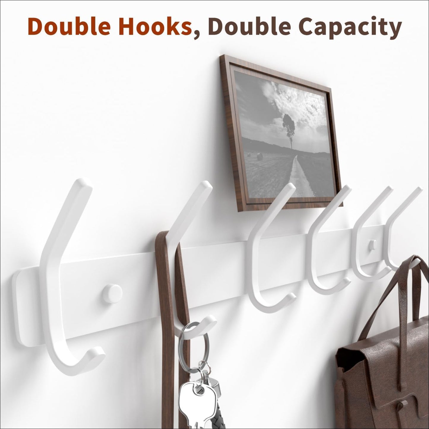Coat Rack Wall Mount Hooks - 15 Inch Matte White Metal 6-Hook Organizer Wall Mounted, Modern Kids Room, Entryway & Bathroom Hanger for Beach Towels, Coats, Purses, Bags (1 Pack)