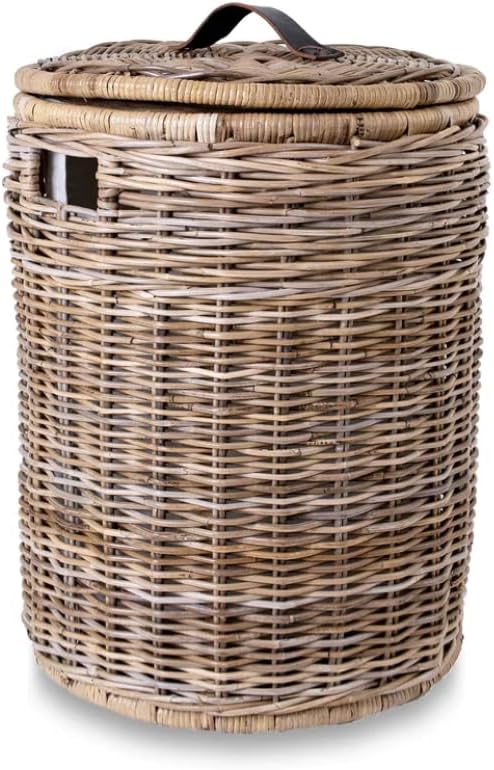 The Basket Lady Round Kubu Wicker Laundry Hamper, Extra Large, 23 in Dia x 28 in H, Serene Grey…