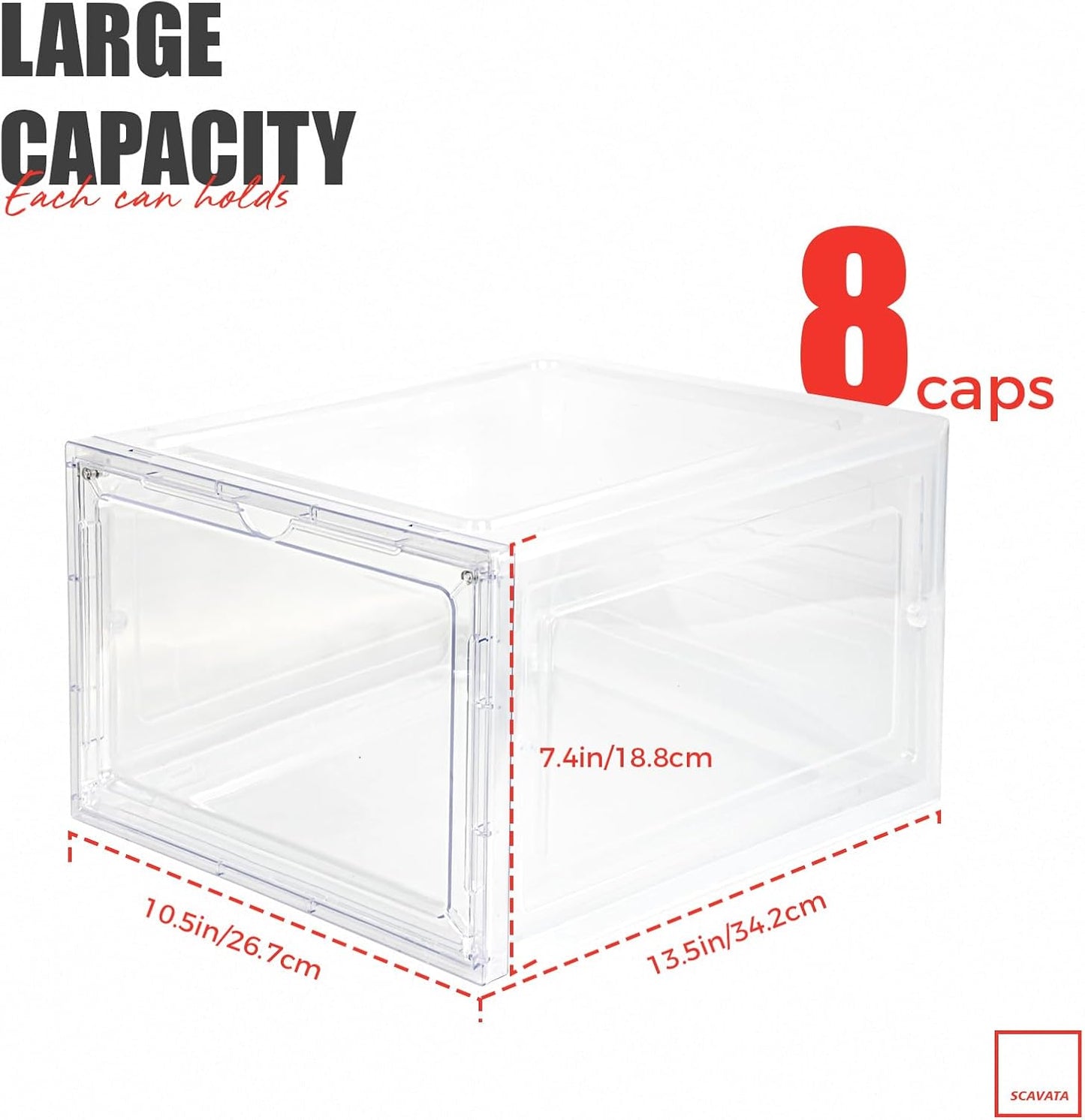 6 Pack Hat Organizer Box, Stackable Clear Baseball Caps Holder Box Containers with Magnetic Door for Hats Snapback Cap Storag, Hat Rack Display Case, Holds 8 Hats Each (Clear)