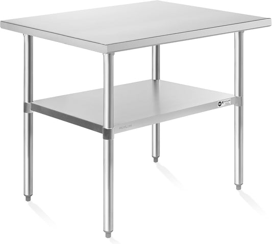 KUTLER Stainless Steel Table 30 x 48 Inches, NSF Heavy Duty Commercial Kitchen Prep and Work Table with Undershelf for Restaurant, Hotel, Home
