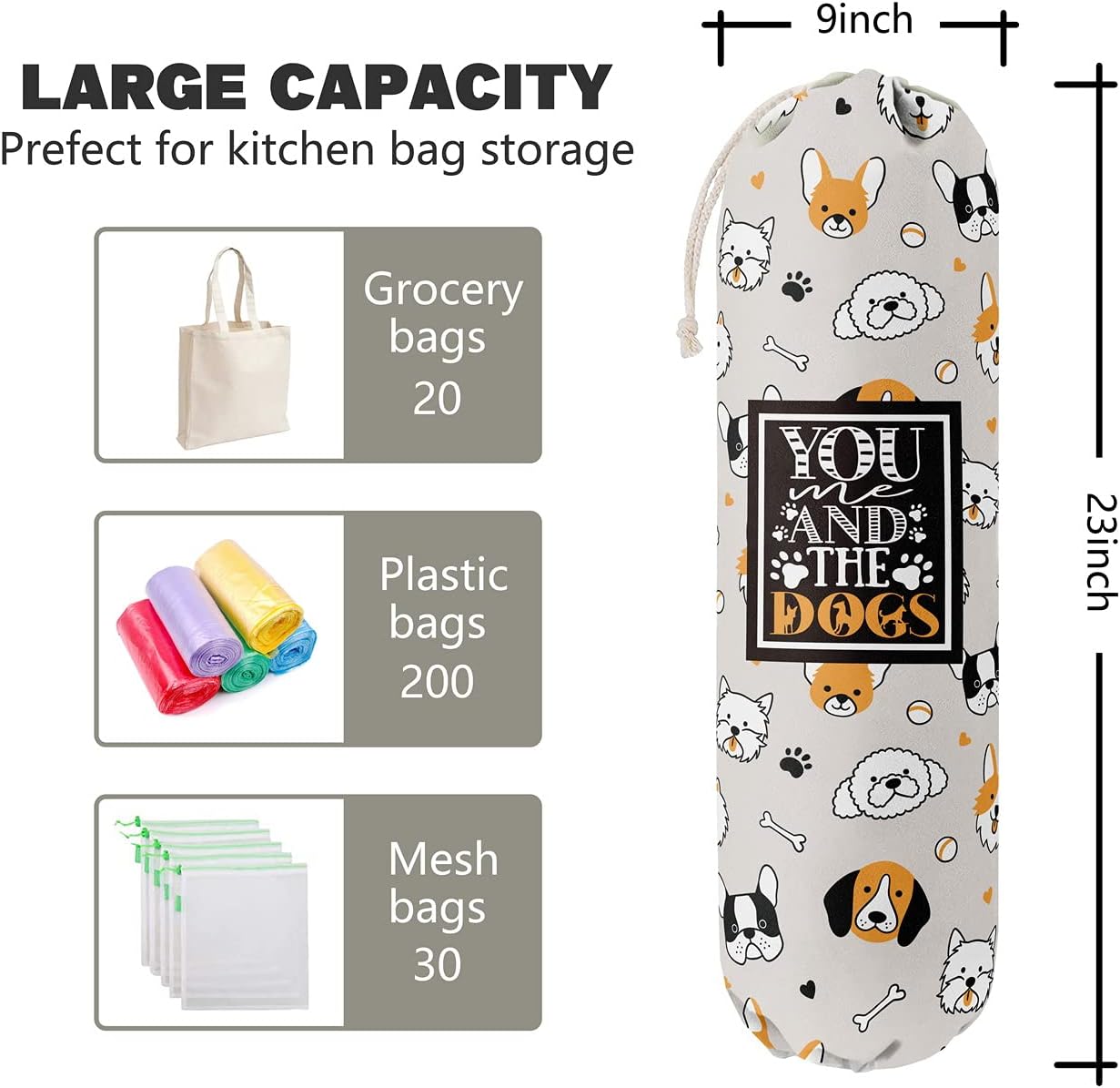 Funny You Me & The Dogs, Grocery Bags Holder Organizer For Shopping Bags, Wall Mount Plastic Bags Storage Container Dispensers, Gift For The Preferred Family And Friends