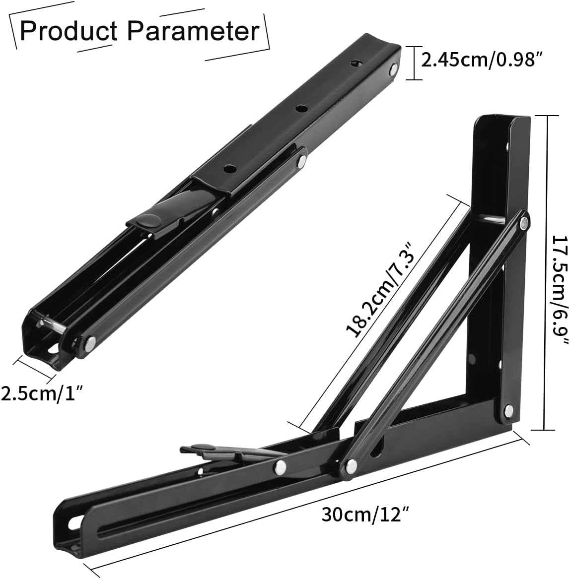 YUMORE Folding Shelf Bracket Heavy Duty, 12 Inch Collapsible Shelf Bracket, Black DIY L Bracket for Workbench Folding Table Hinge, Max Load: 330lbs, 2 Pack