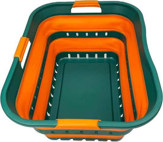 SAMMART 42L (11 gallon) Collapsible Plastic Laundry Basket - Foldable Pop Up Storage Container/Organizer - Space Saving Hamper/Basket (1, Teal Green/Autumn leaf)