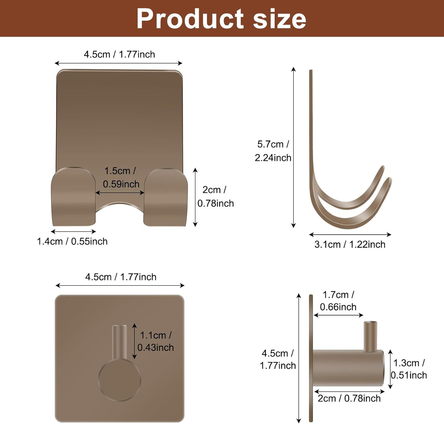 CGBE Razor Holder for Shower, 4 Packs Shaver Holder and Hooks, Self Adhesive Wall Mounts for Bathroom, Damage Free - Brown