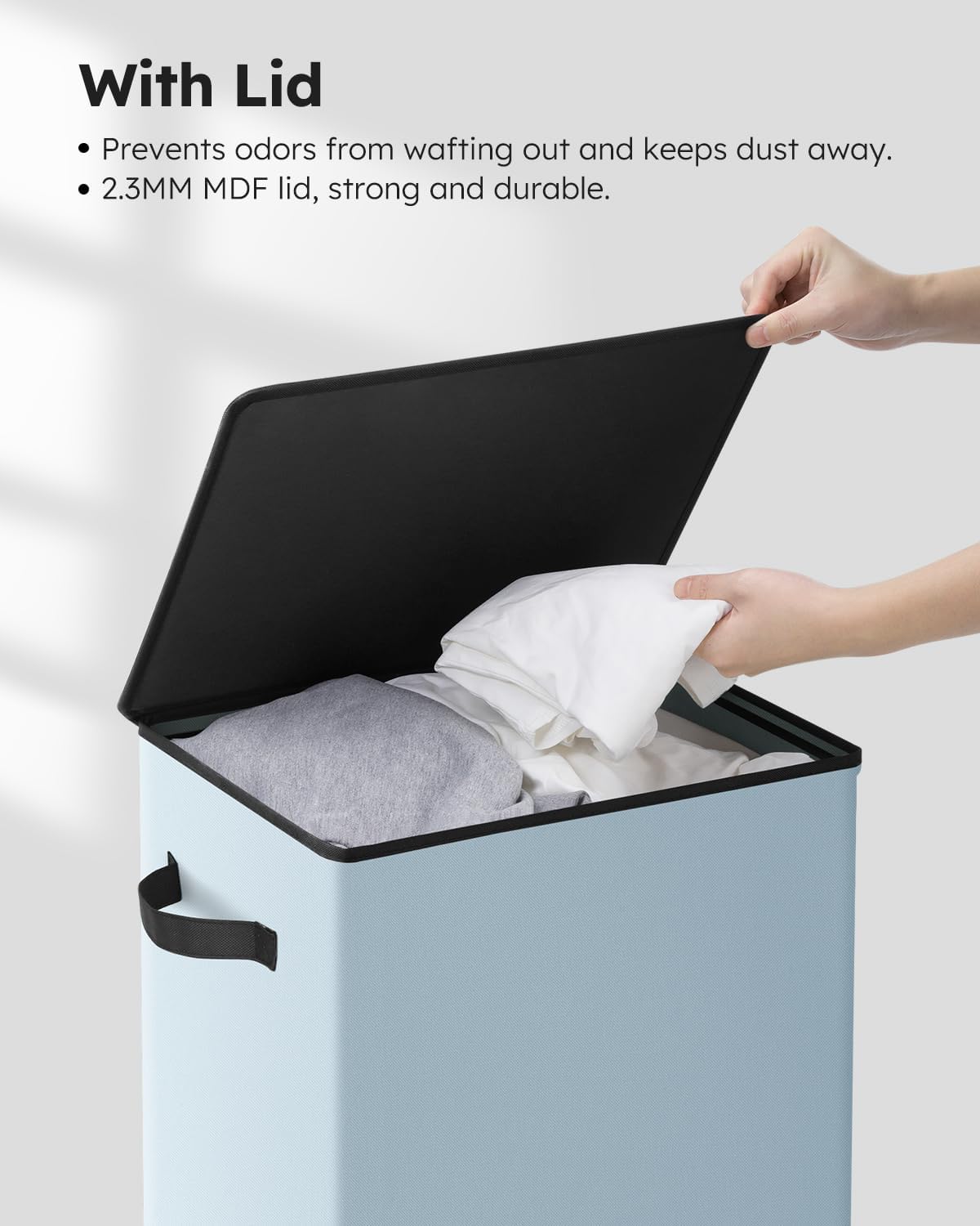 SOLEDI Laundry Hamper with Lid 90L Large & Tall Collapsible Laundry Basket, Clothes Hamper with Bag Removable Easy to Carry, Dirty Hampers for Bedroom, Bathroom, Dorm, College, Blue Grey