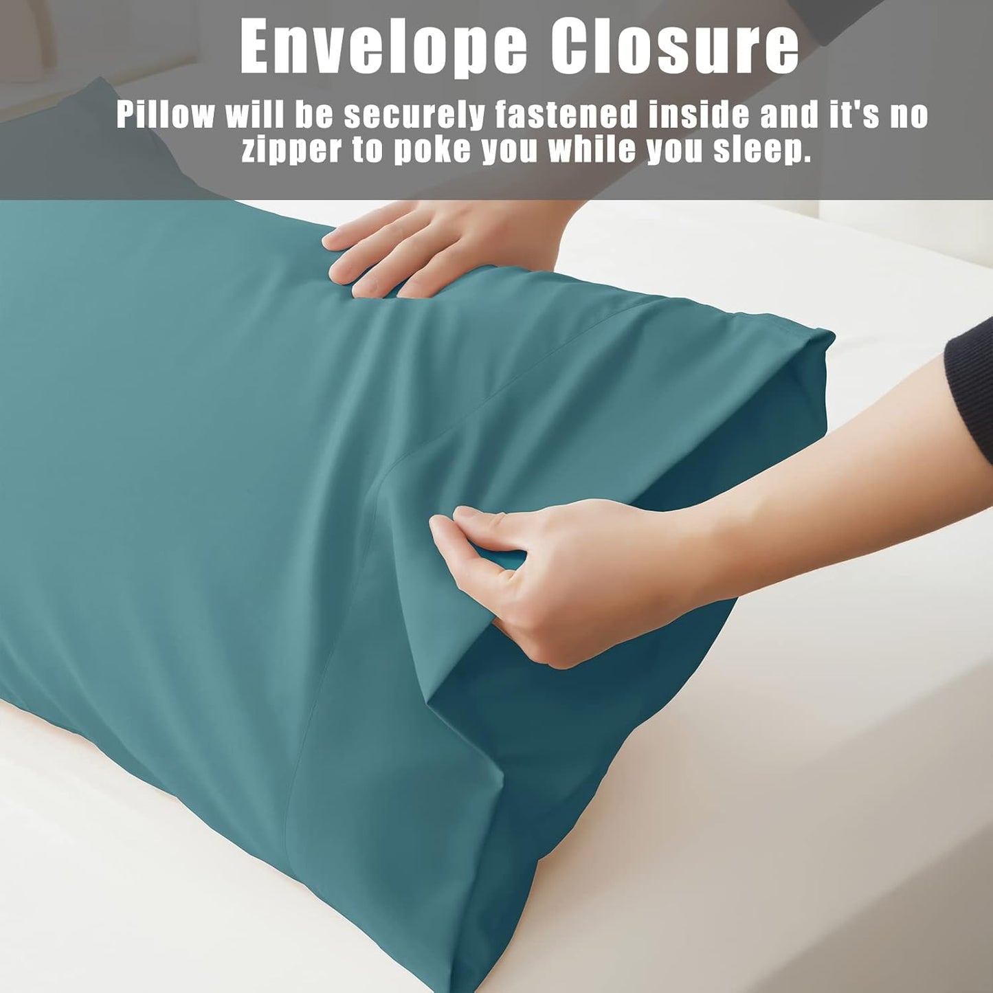Teal Pillow Cases Standard Size 2 Pack, Bamboo Rayon Cooling Pillowcases with Envelope Closure, Cool Breathable Pillow Case for Hot Sleepers & Night Sweats, 20x26 inches