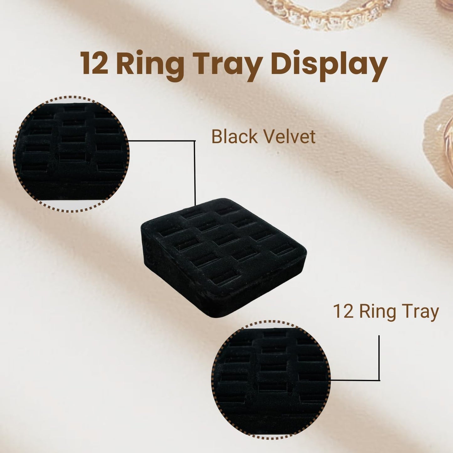Novel Box 12-Slot Black Velvet Rings/Earrings/Cufflinks Holder Tray 5.75x5x2 Inches - Ring Holder Organizer for Selling or Personal Use - Jewelry Display Trays for Special Occasions