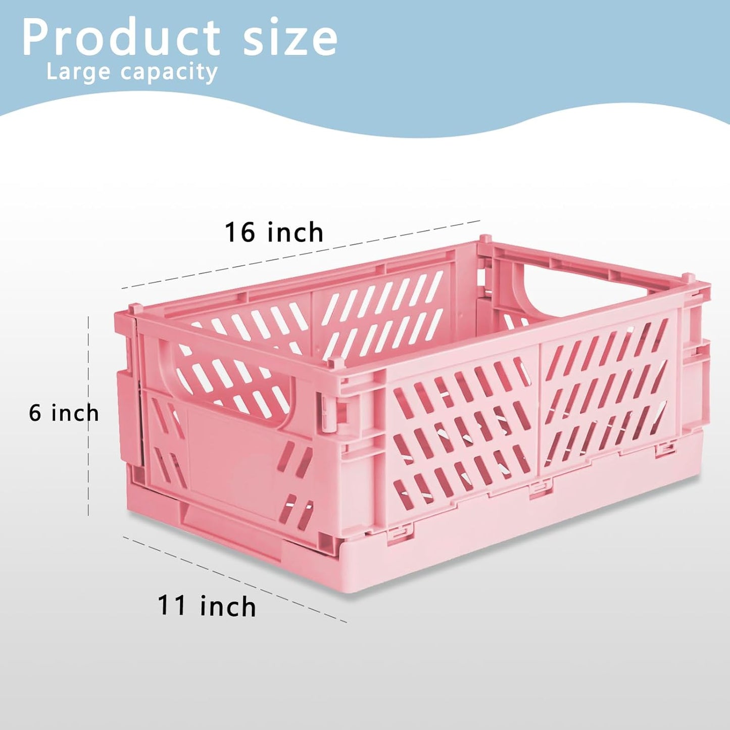 Tixill 2-Pack Mini Foldable Plastic Storage Box Mini Plastic Baskets for Organizing and Storage for Home Kitchen Bedroom Bathroom Office (16x11x6, Pink)