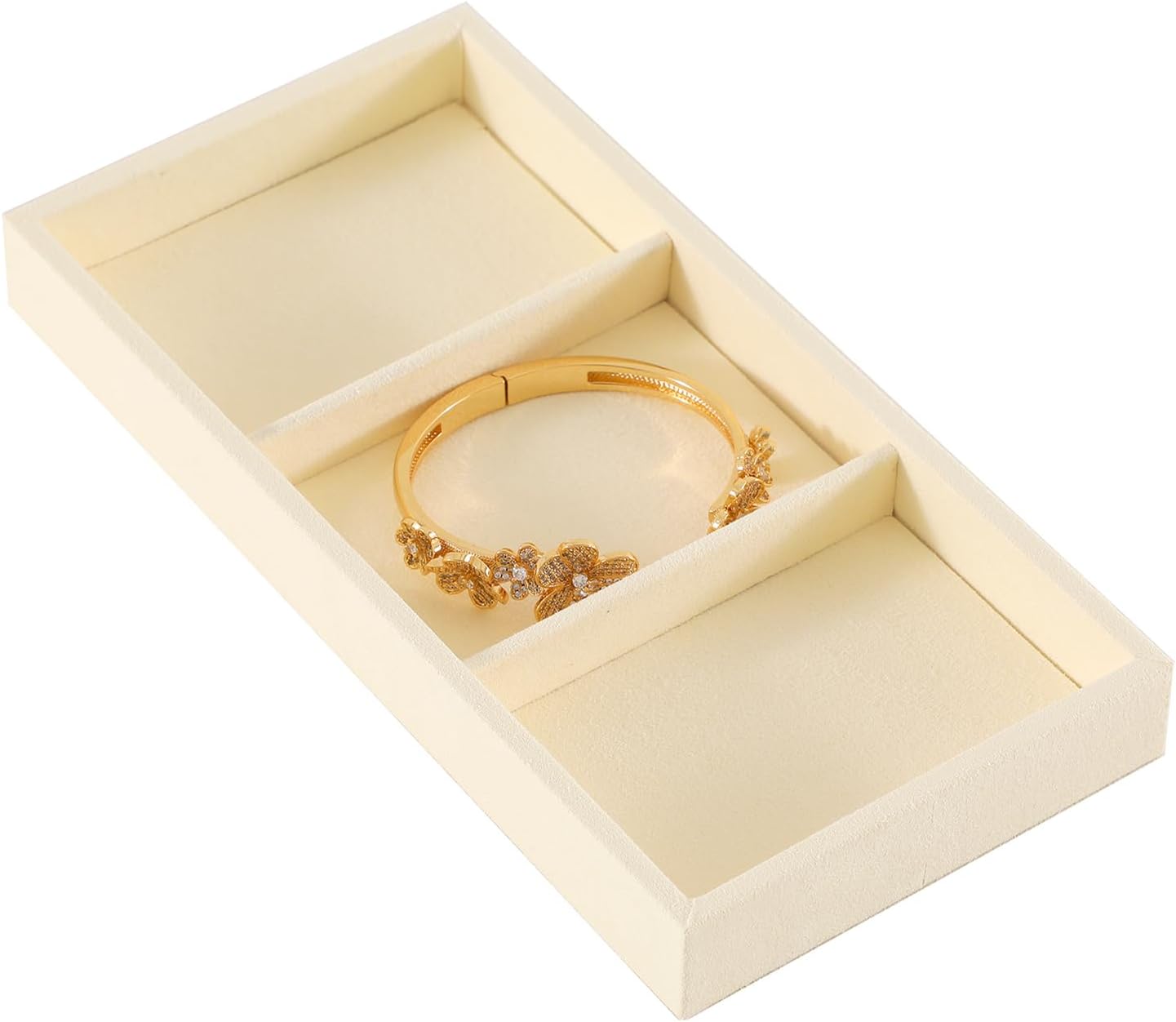 Dark Blue Jewelry Display Tray Ring Necklace Earring Bangle Organizer Multifunctional Storage Case for Jewelry Showcase (Long 3 Grids Tray(beige))