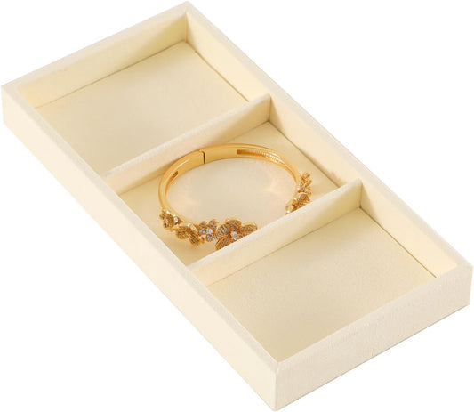 Dark Blue Jewelry Display Tray Ring Necklace Earring Bangle Organizer Multifunctional Storage Case for Jewelry Showcase (Long 3 Grids Tray(beige))