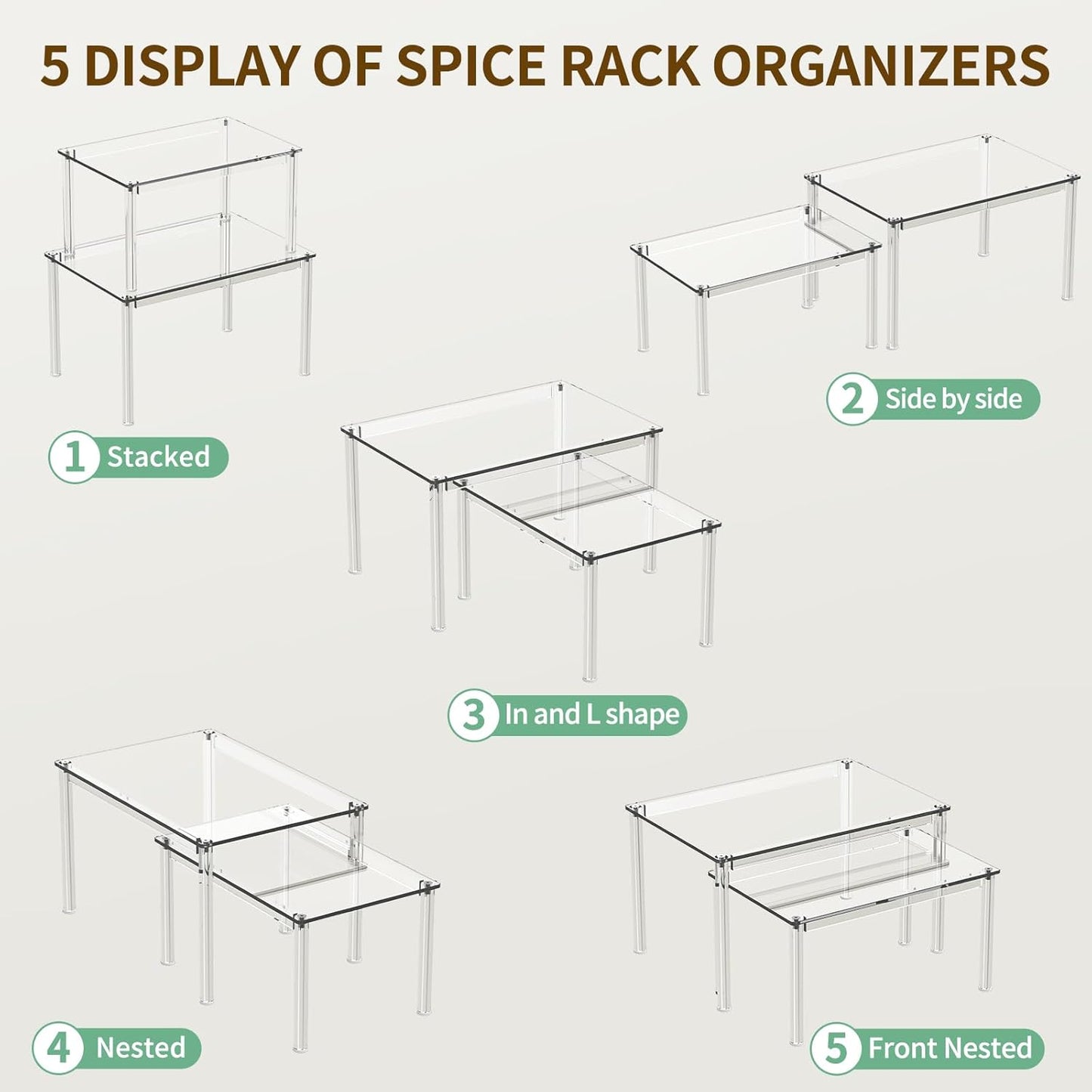 4Pack Acrylic Cabinet Organizer, Clear Cabinet Organizer Shelf, Spice Rack Organizer for Cabinet for Dishes, Spices, Soda Cans and Bottles, Stackable Shelves House Essentials for Gift