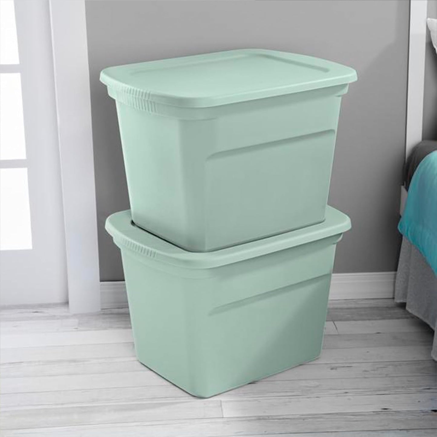 Sterilite 32 Pack Tote, Plastic Stackable Storage Bin Container with Lid, 18 Gallon, Mindful Mint