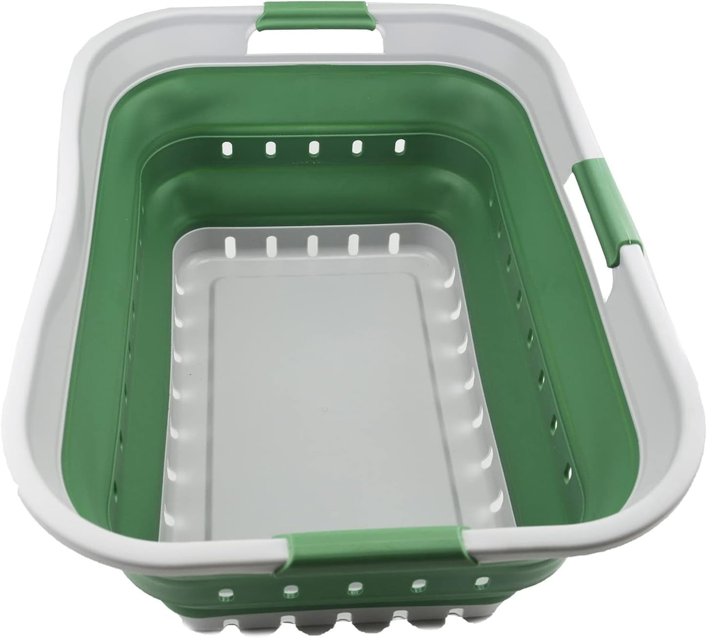 SAMMART 42L (11 gallon) Collapsible Plastic Laundry Basket - Foldable Pop Up Storage Container/Organizer - Portable Basket - Space Saving Hamper/Basket (Grey/Dark Sea Green (Set of 2))