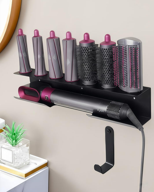Curling Iron Holder, Flat Iron Holder Wall Mount, Stainless Steel Hair Tool Organizer Compatible with Dyson, Self-Adhesive Flat Iron Holdert for Bathroom,Black BANJEKT