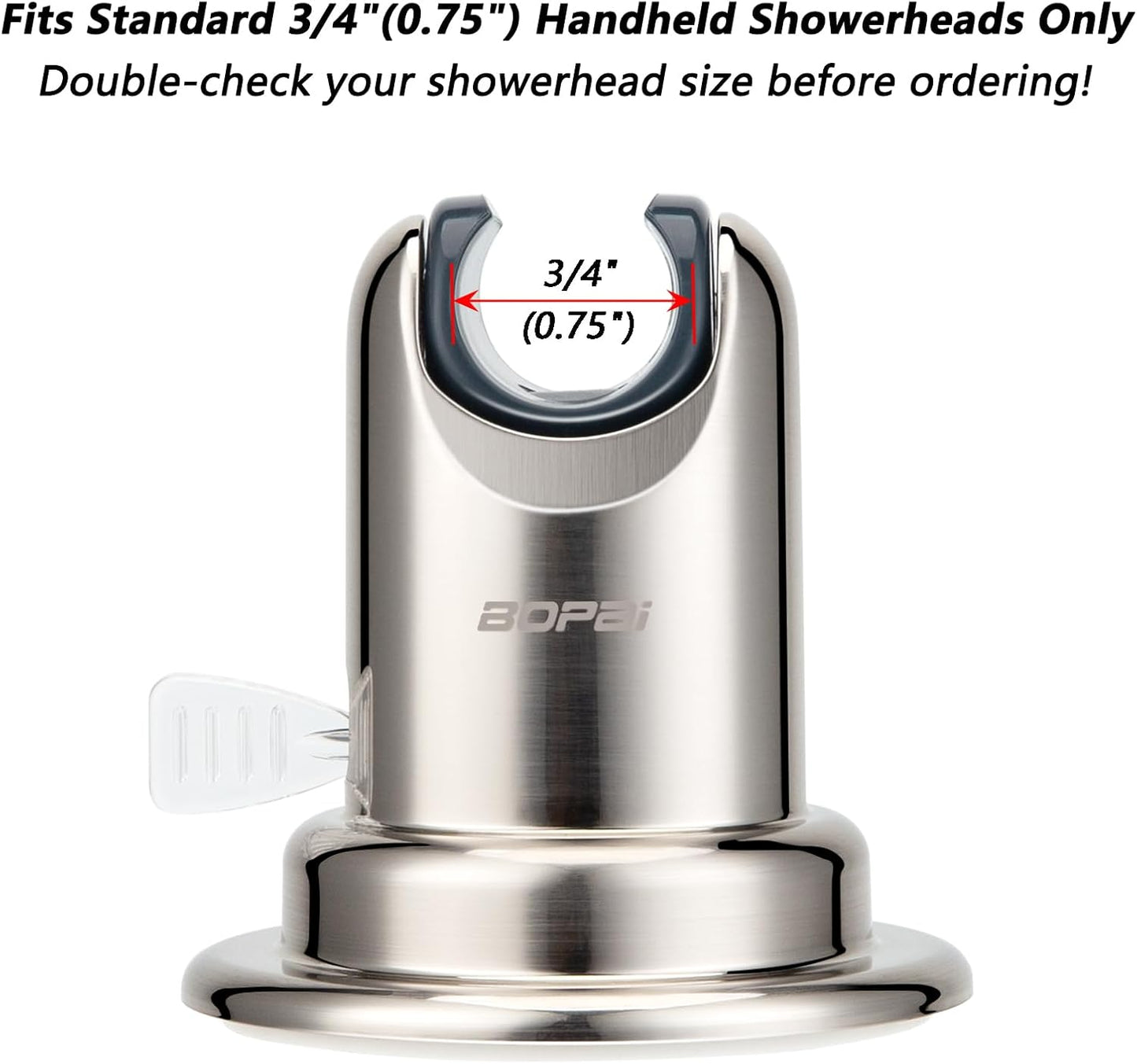 BOPai Suction Cup Shower Head Holder for Handheld Shower – No Drill, for Smooth Surfaces Only, Adjustable 20°, Brushed Nickel