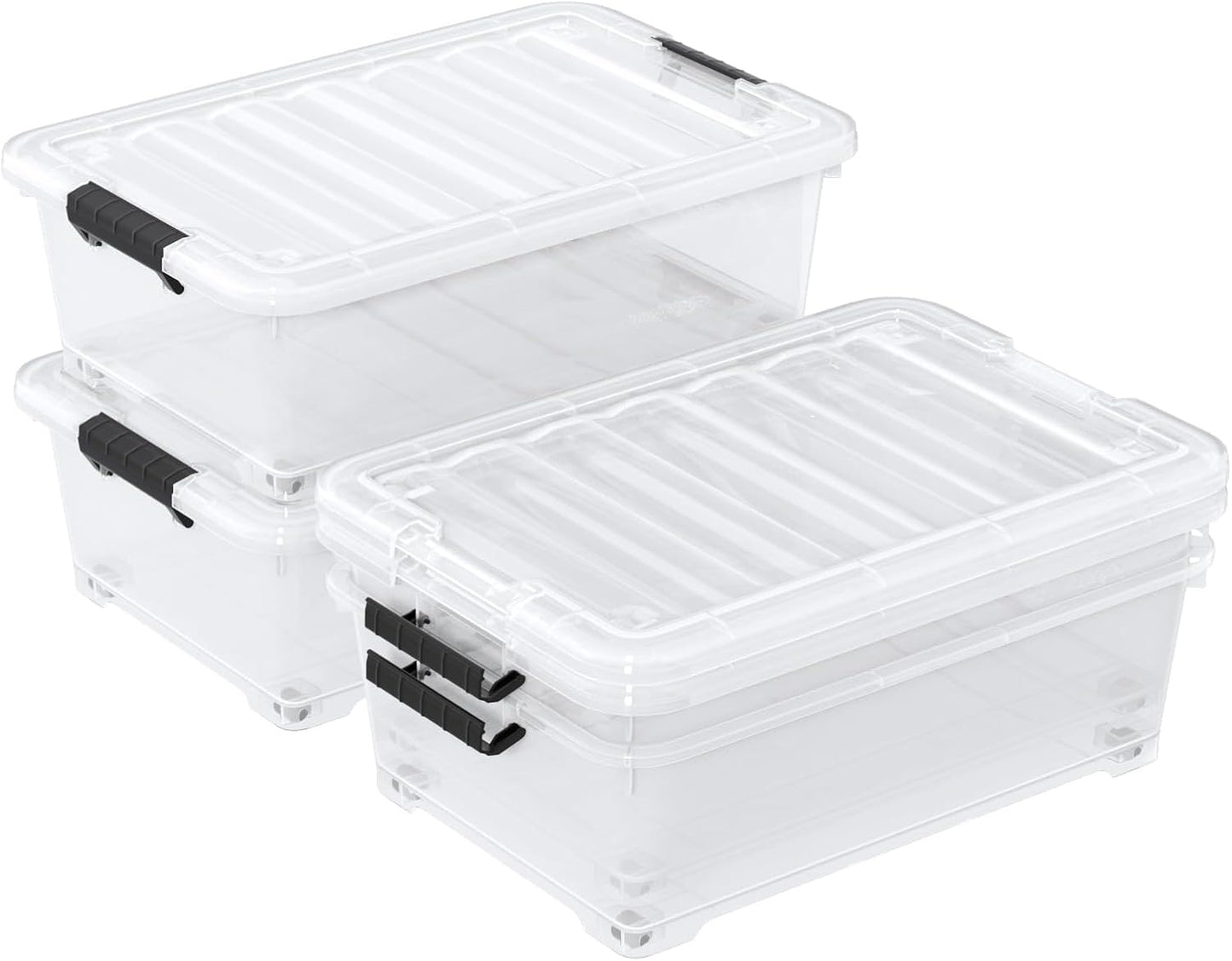 4 Packs 20 L Clear Plastic Underbed Storage Bins with Lids and Wheels, Plastic Storage Totes