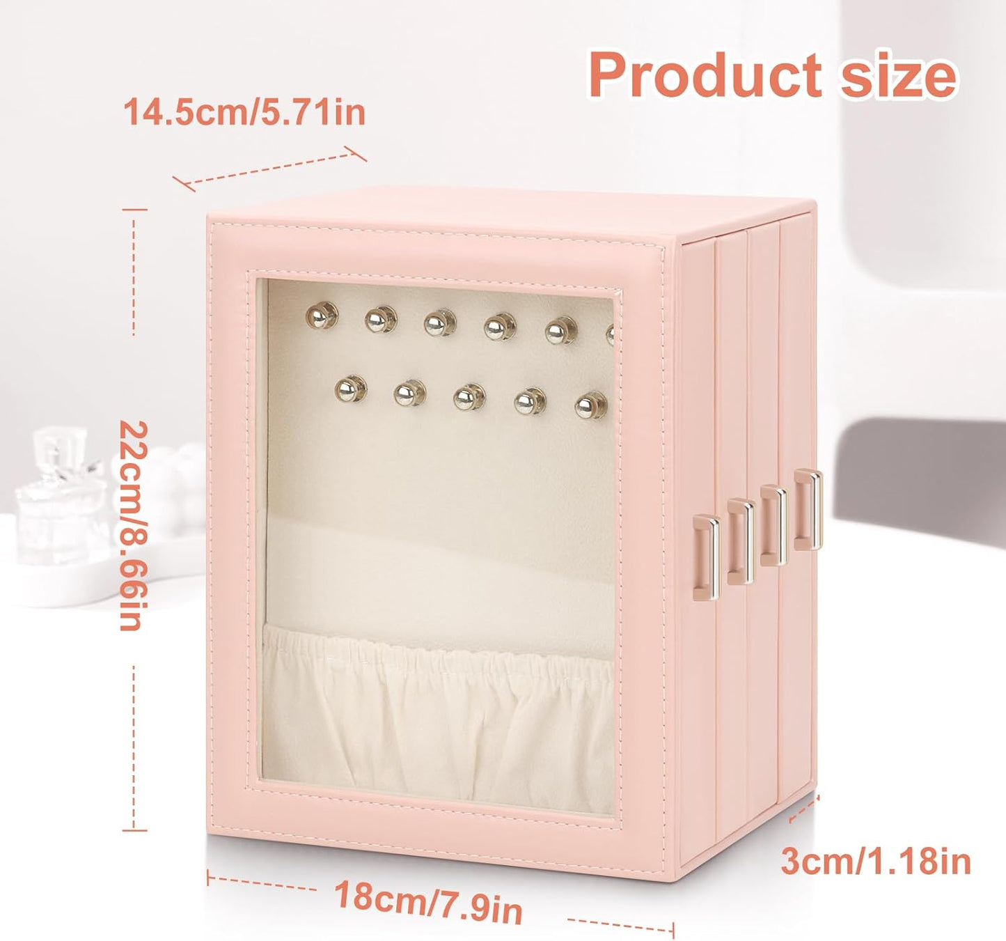 DesignSter Jewelry Box Organizer, Jewelry Box for Women, PU Jewelry Organizer Display Case with Side Drawers, Jewelry Storage for Earring Necklace Ring Bracelet Watch