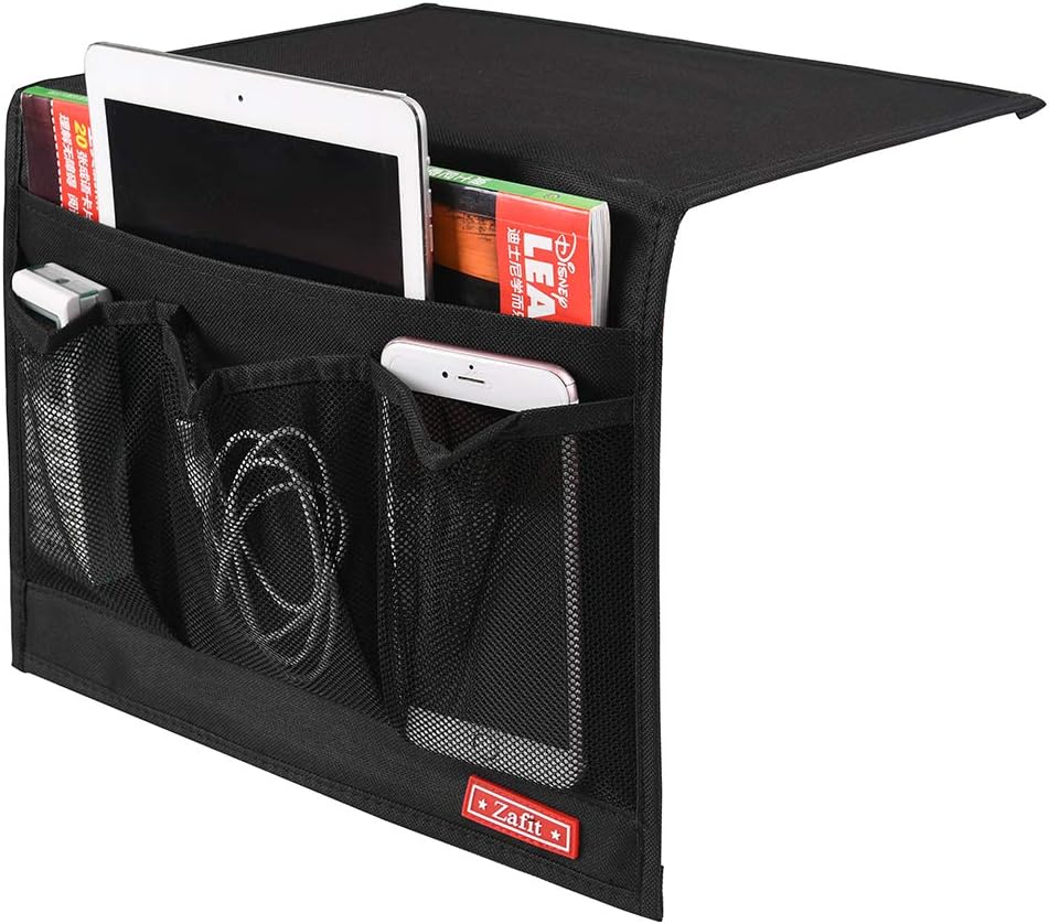 Bedside Storage Organizer - Table Cabinet Organizer Caddy for Remotes, Phone, Glasses (Classic 4 Pockets - Black)