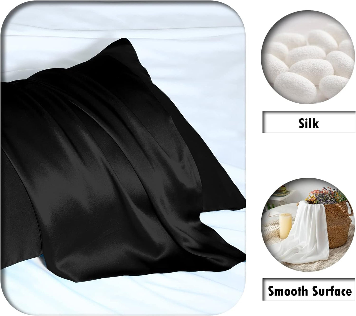Silk Pillowcase for Hair and Skin,Soft,Breathable and Sliky 100% Standard Size Pillow Cases Set of 2,Both Sides Natural Mulberry Silk Pillowcases with Hidden Zipper(Standard Size 20"X 26",2pcs)