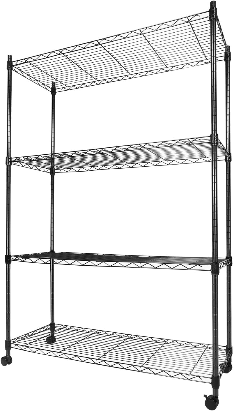 Whitmor 4 Tier Storage Shelving, Heavy Duty with Wheels, Adjustable Steel Organizer Wire Rack, 400 lbs Capacity per Shelf, Max 1600 lbs Total for Garage, Kitchen, Plant, 36" L x 14" W x 54" H, Black