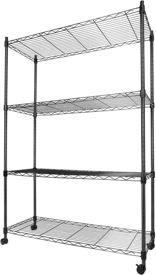 Whitmor 4 Tier Storage Shelving, Heavy Duty with Wheels, Adjustable Steel Organizer Wire Rack, 400 lbs Capacity per Shelf, Max 1600 lbs Total for Garage, Kitchen, Plant, 36" L x 14" W x 54" H, Black