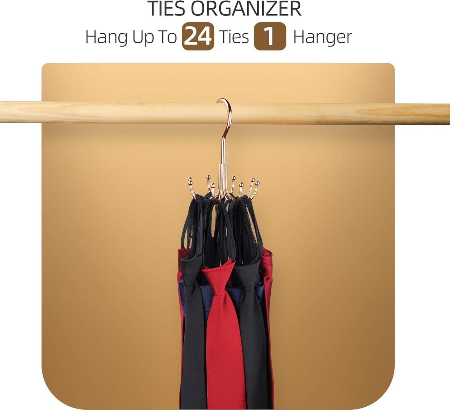 ZEDODIER Belt Hanger, Belt Rack Closet Accessories Organizer, Maximum 24 Storage Capacity, Hanging Holder Storage Hook for Belt, Bra, Tank Top, Tie, Scarf, Purse, Rose Gold