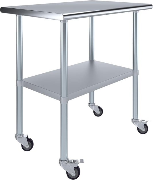 AmGood 36" Long x 24" Deep Stainless Steel Table with Casters