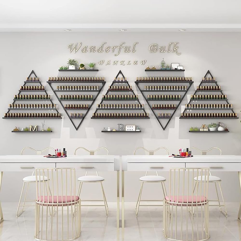 Wall Mounted Shelf Nail Polish Bottle Display Rack, Triangular Essential Oil Perfume Storage Rack, Multifunctional Hanging Salon/Beauty/Nail Shop Organizer Perfume Holder(Size:10,Color:Black)