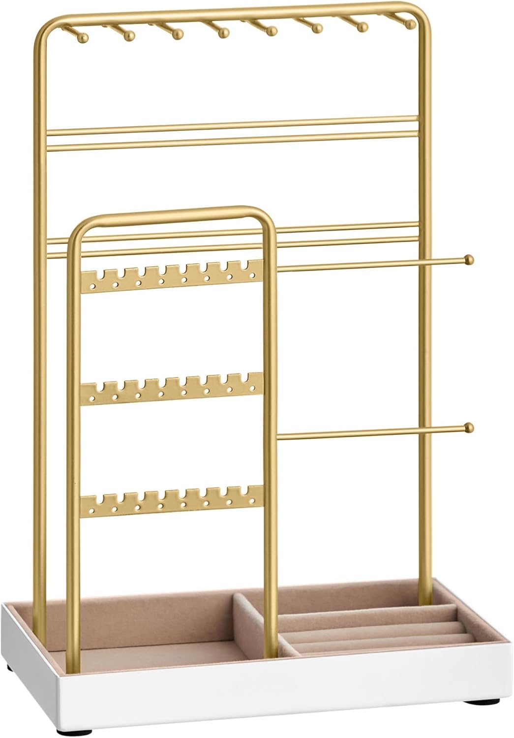 SONGMICS Jewelry Holder, Jewelry Organizer, Jewelry Display Stand with Metal Frame, Velvet Tray, Necklace Earring Bracelet Holder, for Studs, Rings, Christmas Gift, Pale Gold UJJS021A01