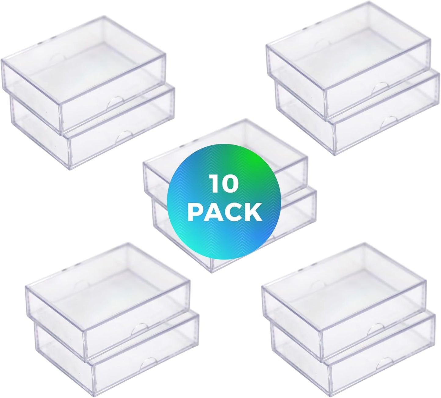 10 Pack Clear Acrylic Card Storage Boxes with Lids – 3 1/2" L x 2 1/2" W x 1" H Baseball Card Storage Box, Sports Card Boxes, Magic Card Storage Box and Playing Card Case – Made in USA