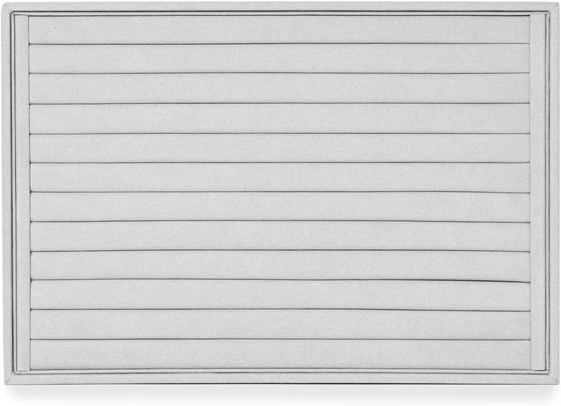 Jewelry Display Tray - Gray Microfiber Ring & Earring Organizer (13.8 x 9.4 Inches) - for Home or Store Use