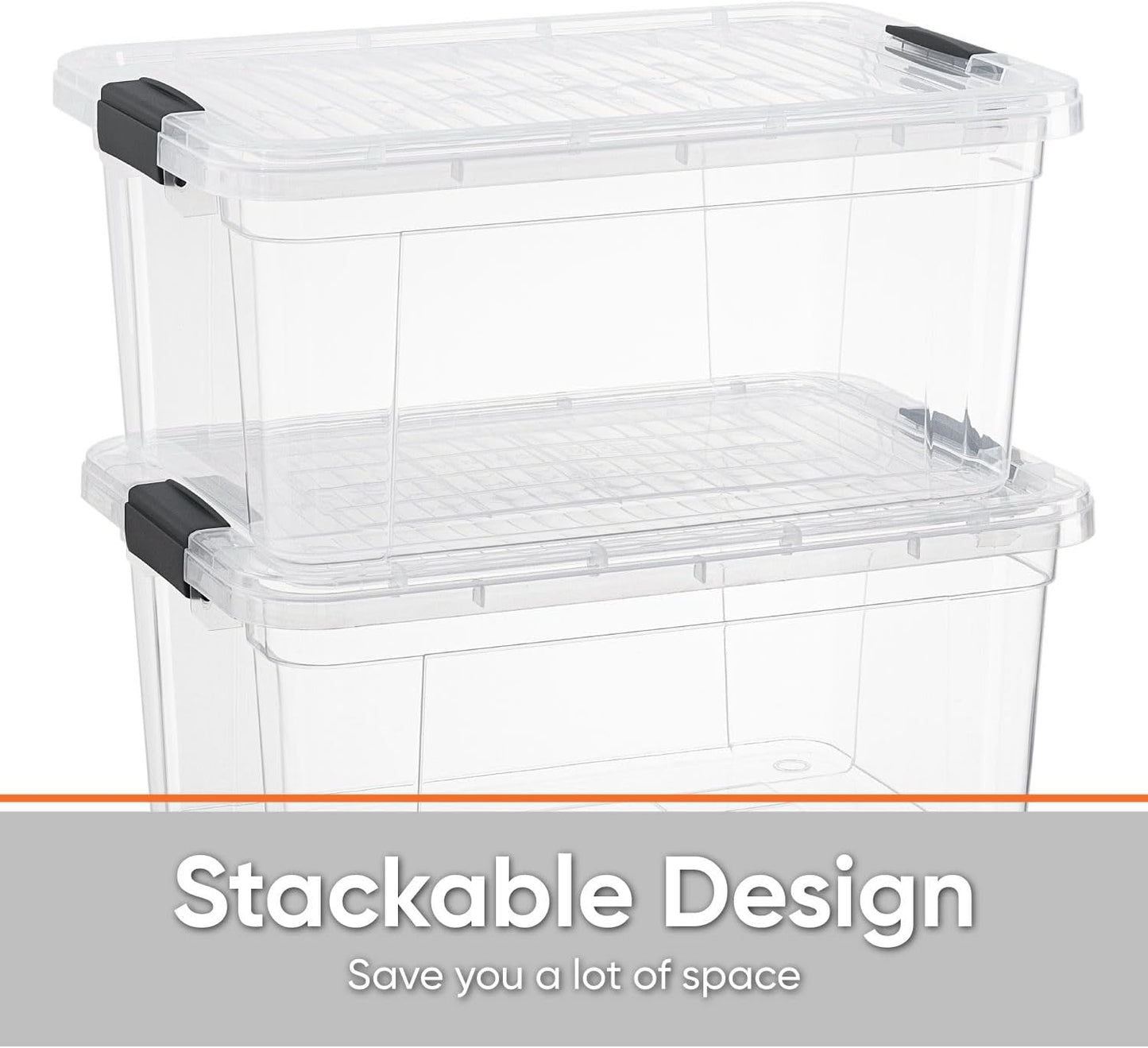 Superio Storage Bins with Lids- 6 Pack, 6.6 Qt Clear Boxes for Organizing, Stackable Plastic Containers- BPA Free, Non-Toxic, Odor Free, Organizer for Home, Office, Dorm
