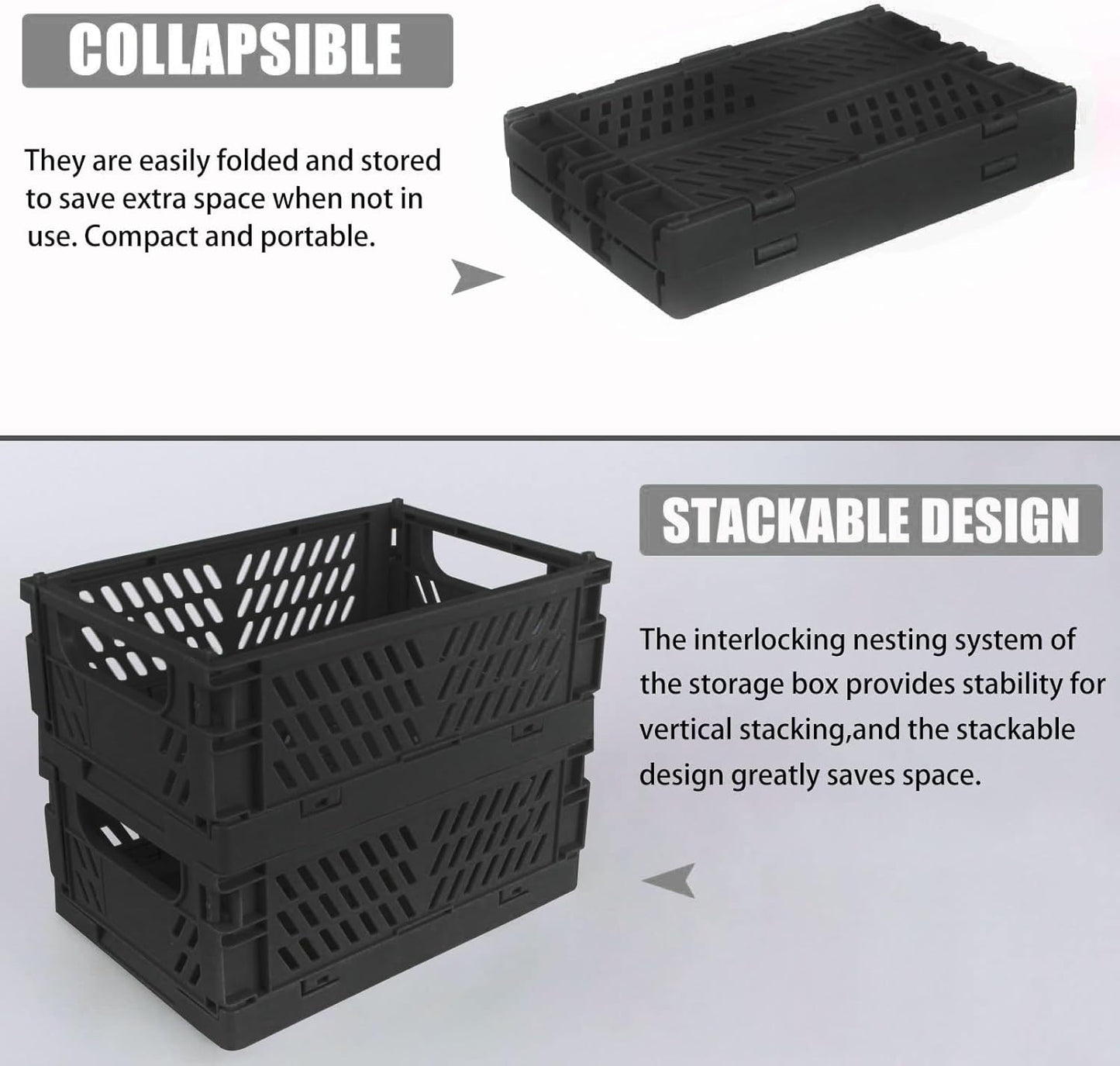 Tixill 2-Pack Mini Foldable Plastic Storage Box Mini Plastic Baskets for Organizing and Storage for Home Kitchen Bedroom Bathroom Office. (Black, 9.8x6.5x3.8)