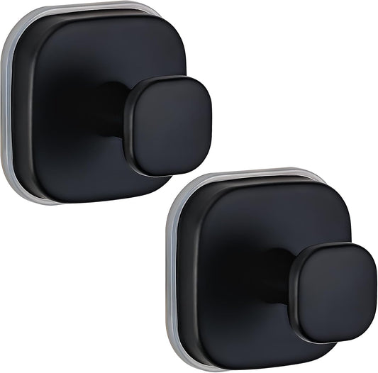 Suction Cup Hooks for Shower - Resuable Bathroom Hooks for Towels, Robes & Loofah - No-Drill Mounting on Kitchen,Walls,Metal,Glass,Mirrors,Tile & Smooth Non-Porous Surfaces (2, Matte Black)