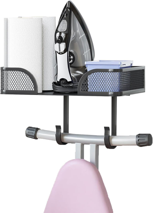 Ironing Board Holder Wall Mount,Laundry Room Organization and Storage,Adjustable T&V Shaped Space Saving Ironing Board Hanger,Laundry Room Decor and Accessories,Black